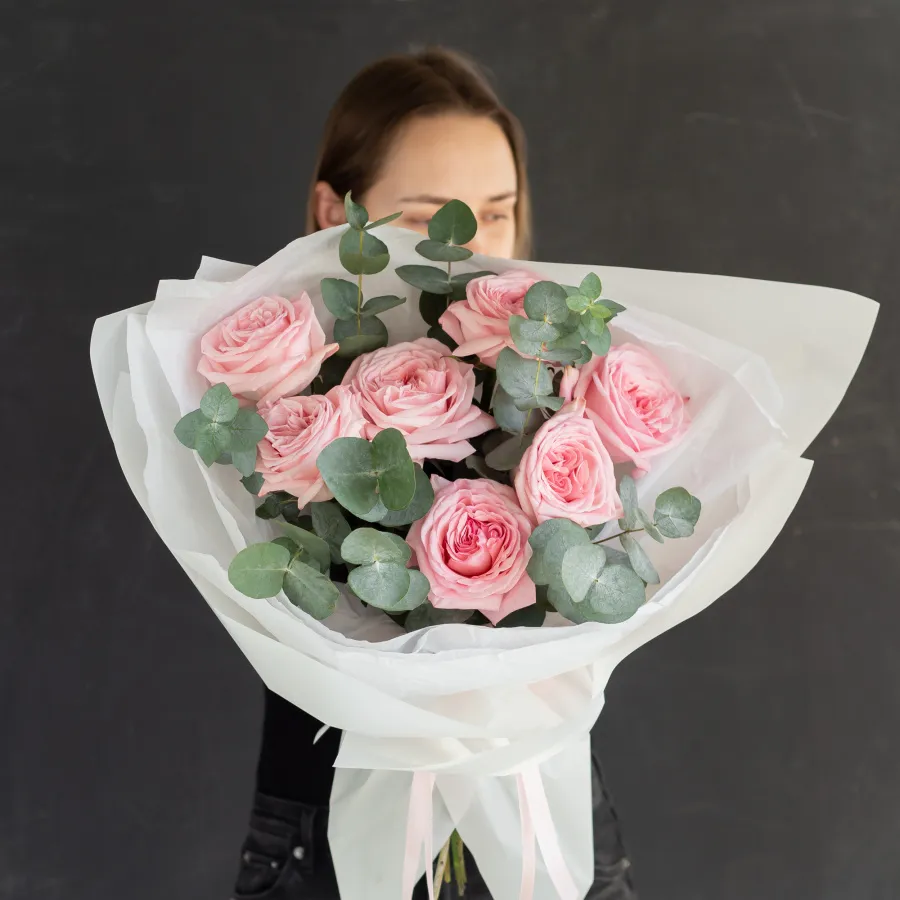 Монобукет пионовидных роз "Пинк Охара" №464