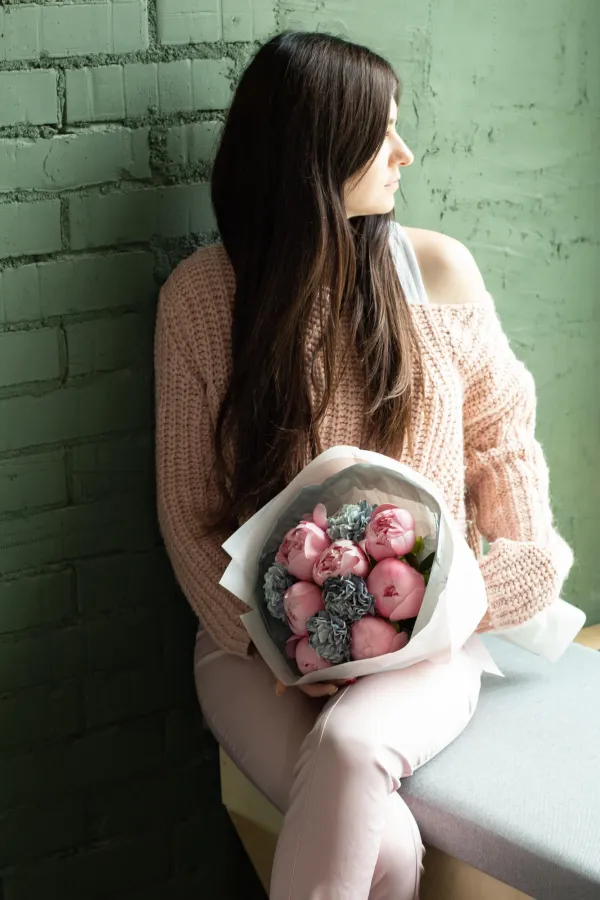 Дуобукет из пионов и гвоздик  №275