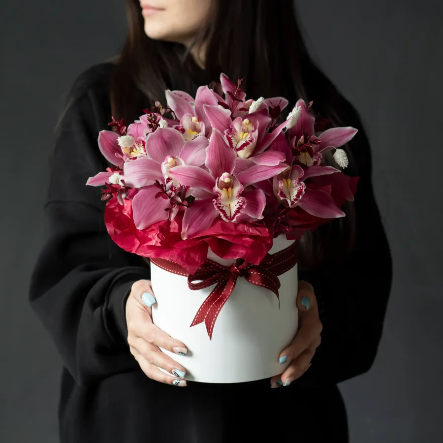 Авторская коробка из розовых орхидей  №876 Авторская коробка из розовых орхидей  №876