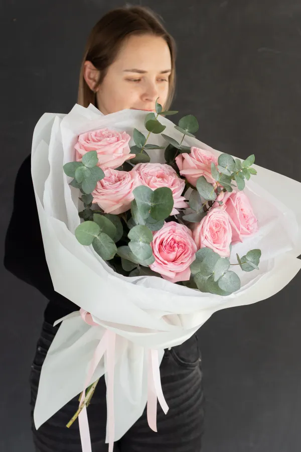 Монобукет пионовидных роз "Пинк Охара" №464