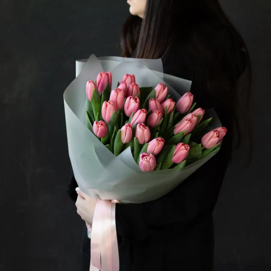 Монобукет розовых тюльпанов №466