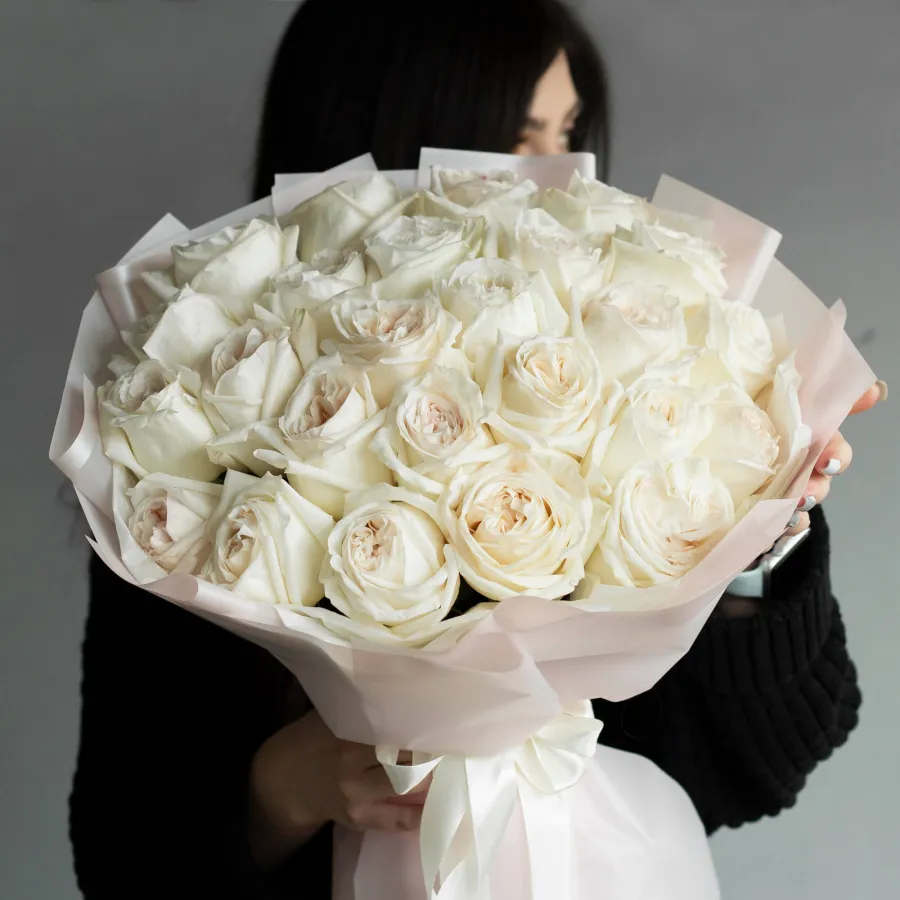 Монобукет пионовидных рох Вайт Охара 25 №402