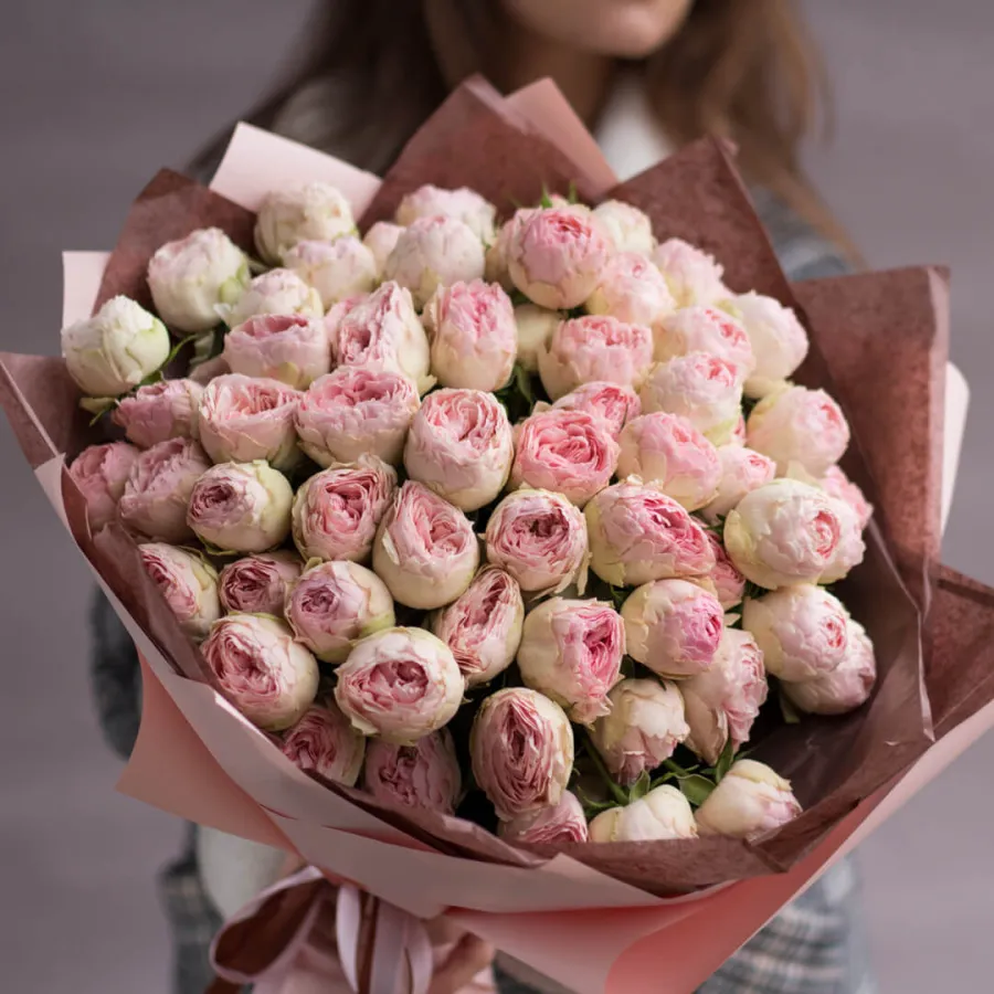 Монобукет пионовидных роз "Мэнсфилд парк XL" №221 Монобукет пионовидных роз "Мэнсфилд парк XL" №221