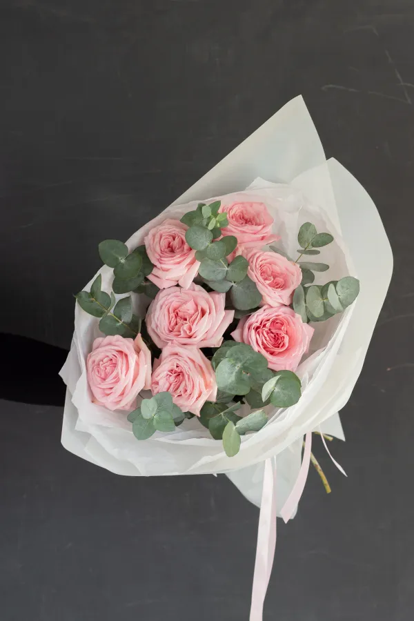 Монобукет пионовидных роз "Пинк Охара" №464