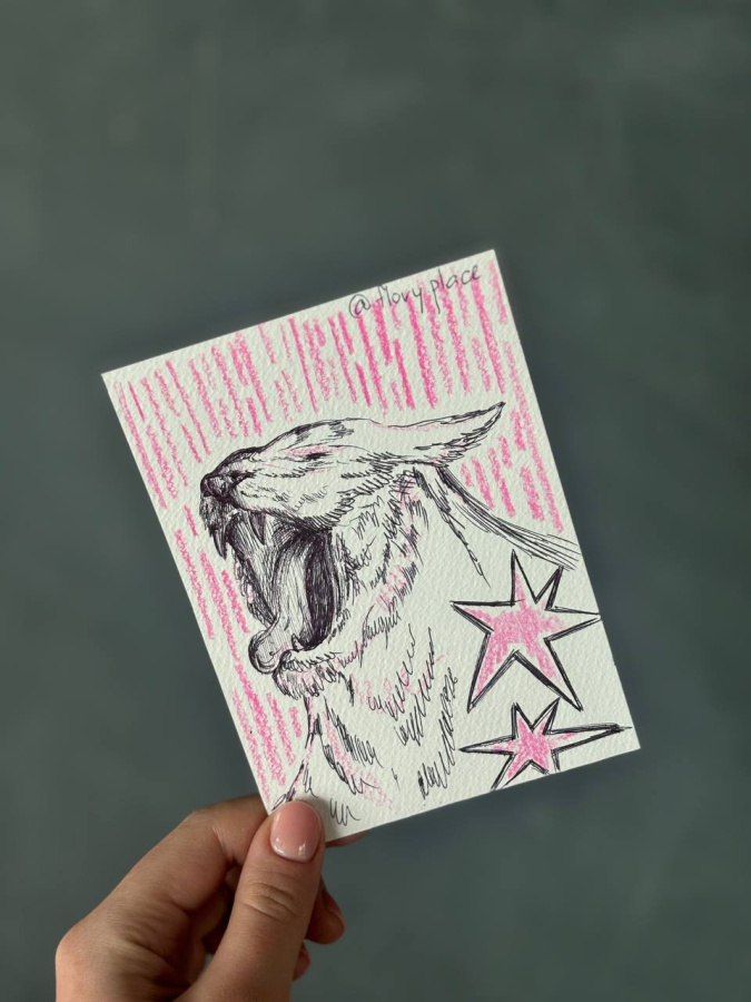 Открытка ручной работы "Розовая тигра"