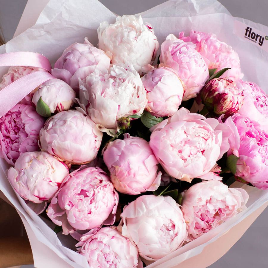 Монобукет из 20 розовых пионов №164