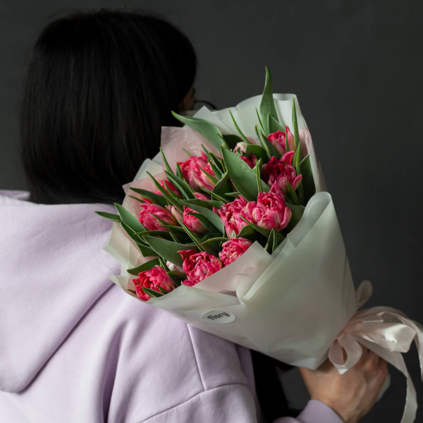 Монобукет "25 розовых пионовидных тюльпанов"  №336
