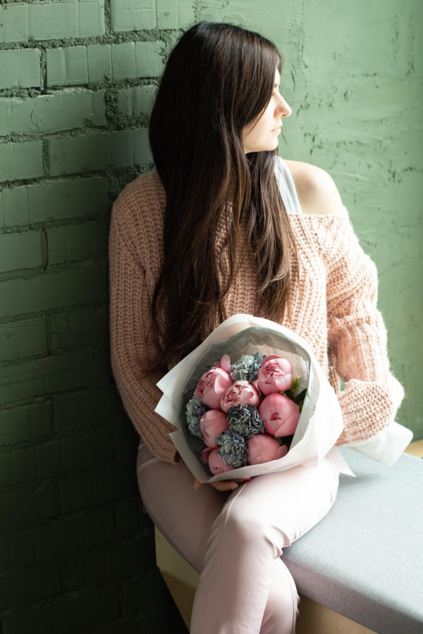 Дуобукет из пионов и гвоздик  №275