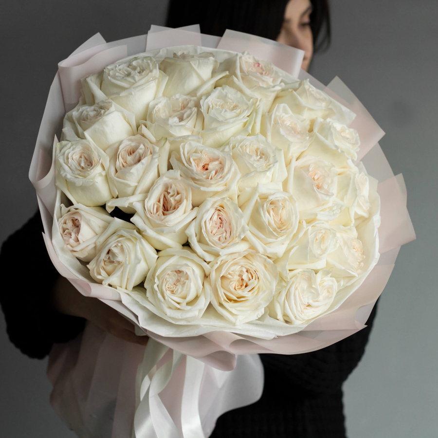 Монобукет пионовидных рох Вайт Охара 25 №402
