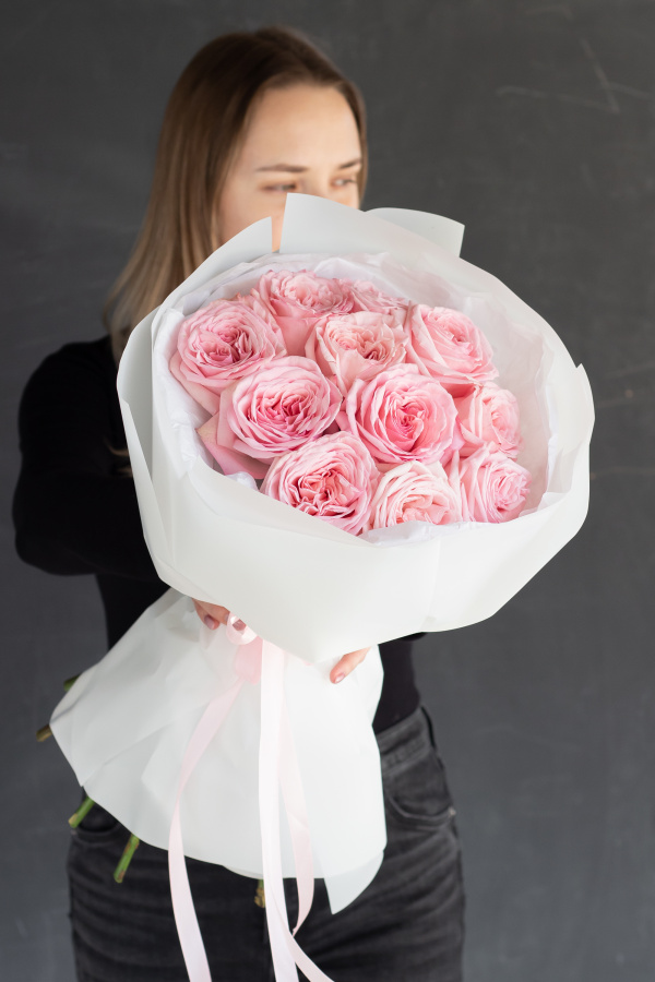 Монобукет пионовидных роз "Пинк Охара" №463