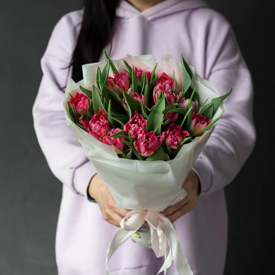 Монобукет "25 розовых пионовидных тюльпанов"  №336