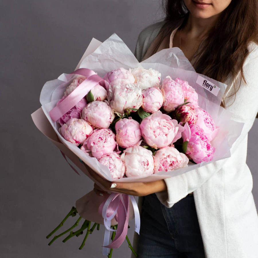 Монобукет из 20 розовых пионов №164