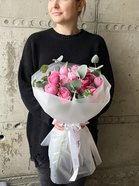 Монобукет пионовидных роз Сильвия Пинк №498