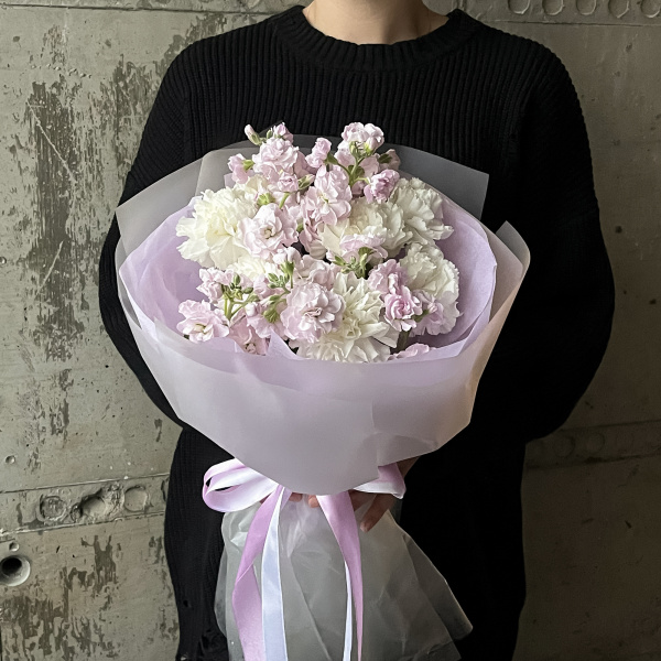 Дуобукет из диантусов и маттиолы №489