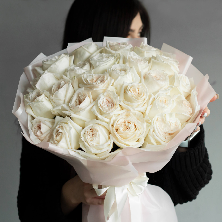 Монобукет пионовидных рох Вайт Охара 25 №402
