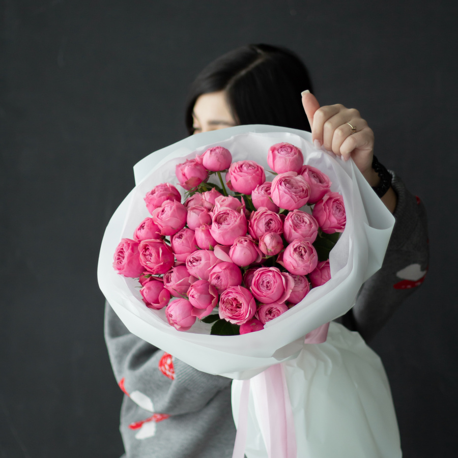 Монобукет пионовидных роз Сильвия Пинк №504