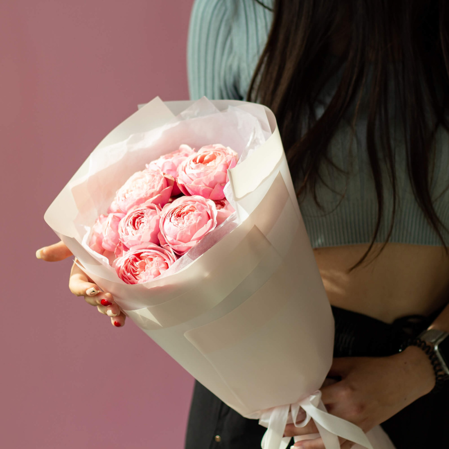 Монобукет пионовидных роз "Сильвия пинк S"  №254
