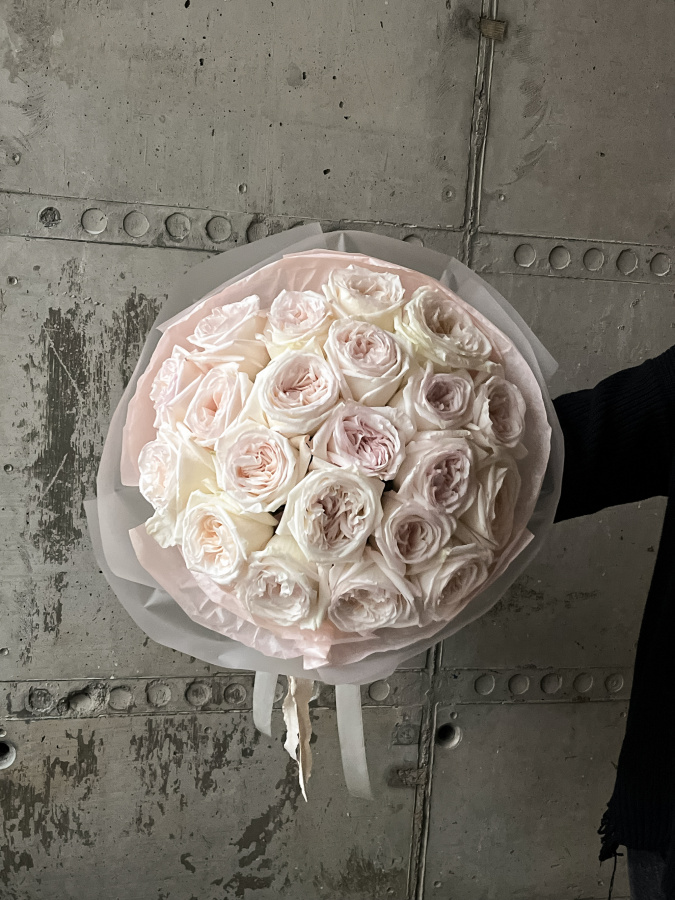 Монобукет пионовидных роз Вайт Охара 21 №490