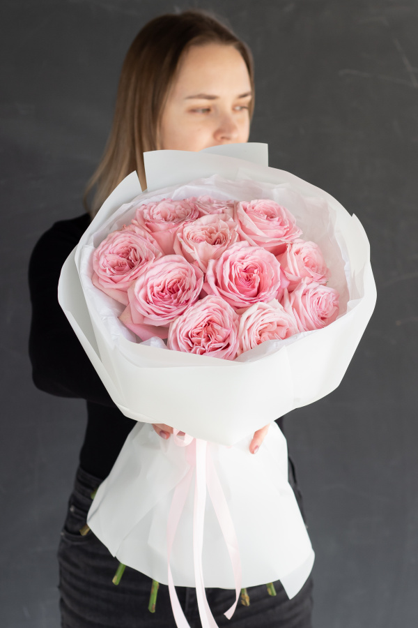 Монобукет пионовидных роз "Пинк Охара" №463