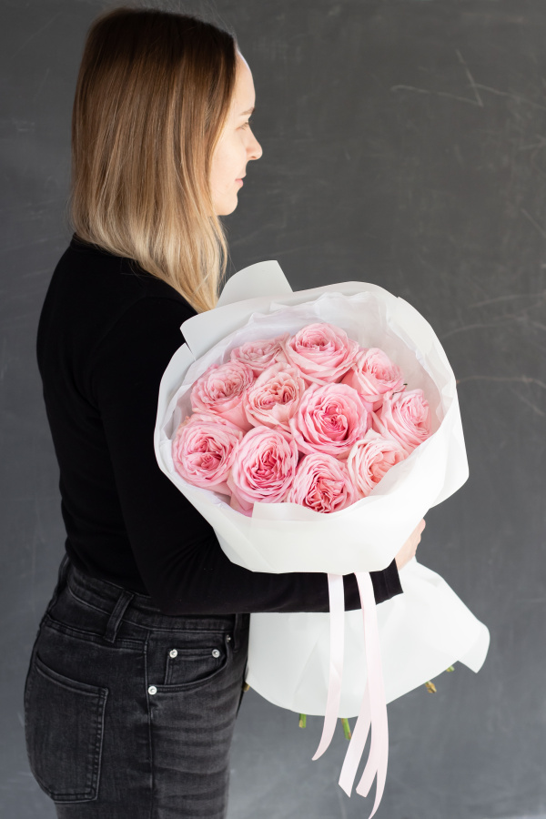 Монобукет пионовидных роз "Пинк Охара" №463