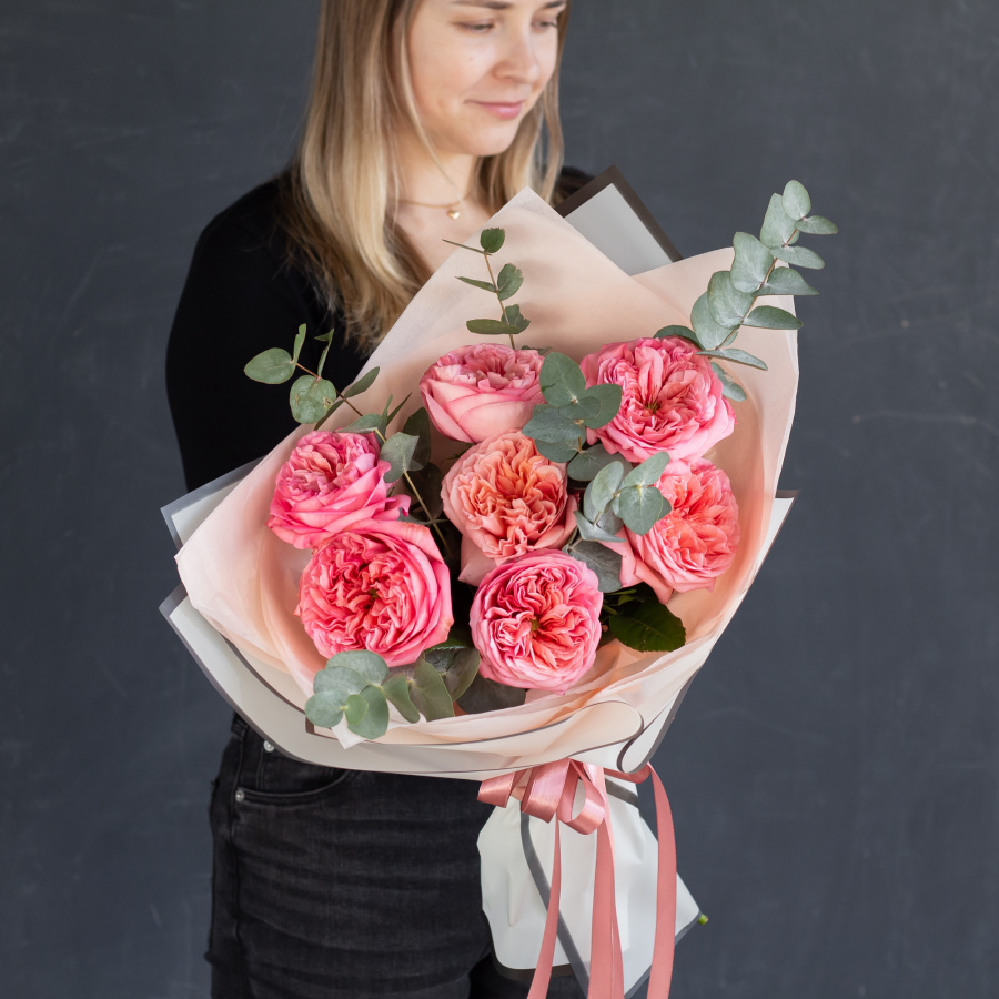 Монобукет пионовидных роз "Пинк экспрешн" №462