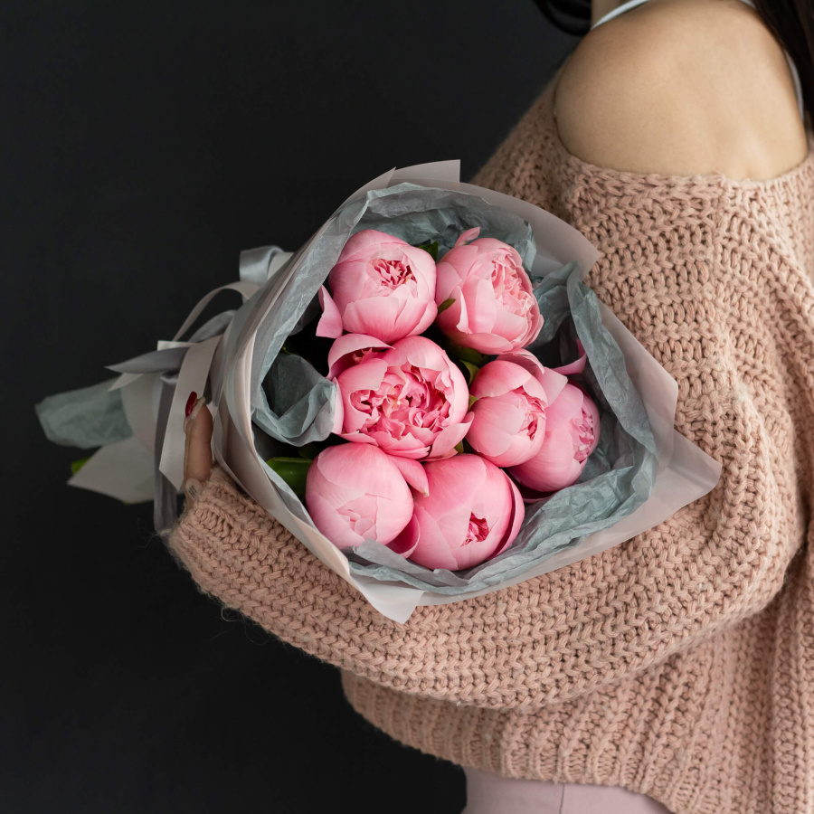 Монобукет из 7 лососевых пионов  №278