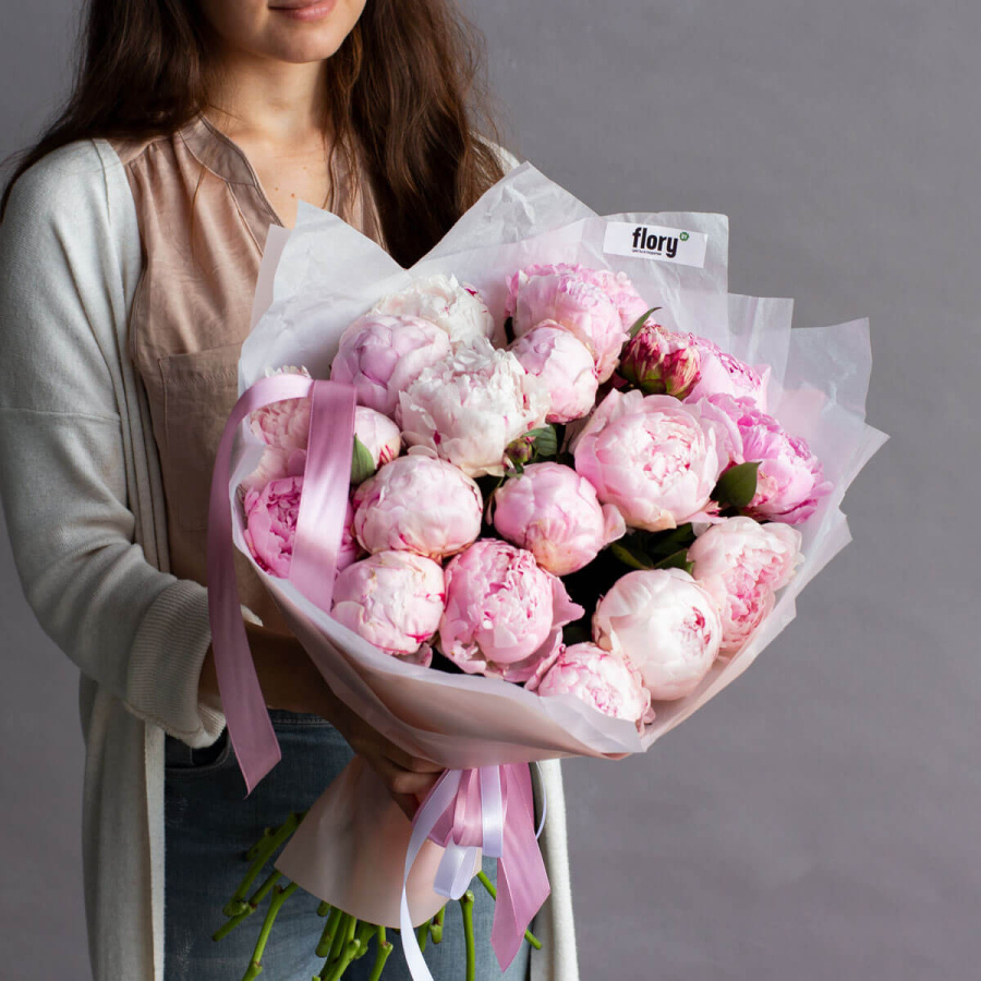 Монобукет из 20 розовых пионов №164