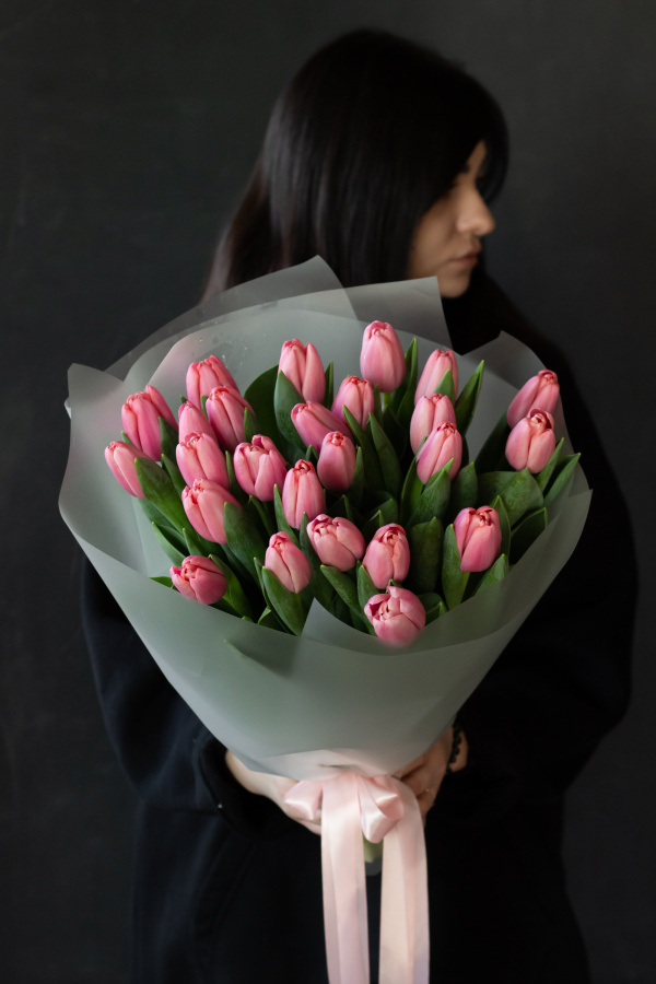Монобукет розовых тюльпанов №466